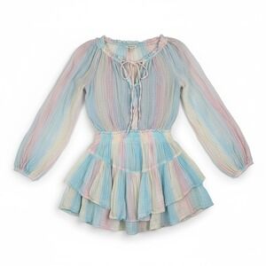 LoveShackFancy Banou Ruffle‎ Tiered Rainbow Mini Dress Multi Horizon Size Medium